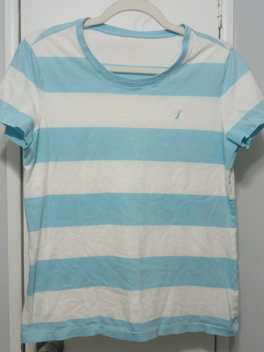 Nautica Women's Short Sleeve Striped Tee - Light Blue & White